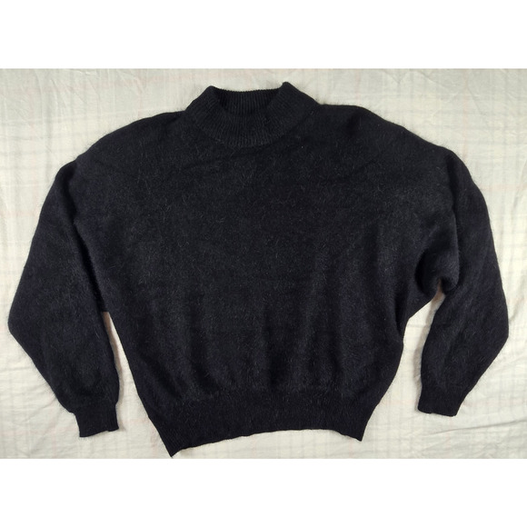 Vintage Rafaella Angora Lambswool Mock Neck Black Sweater Quiet Luxury Womens 2X - Picture 1 of 13